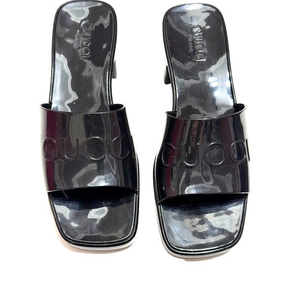 Gucci Rubber Logo Platform Slide Sandal in Black Size 37 Slip-On Open Toe - Picture 3 of 16